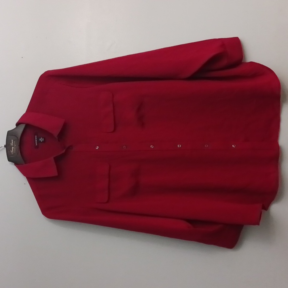 Land's End size 2X women's button-up deep red long sleeve blouse.
